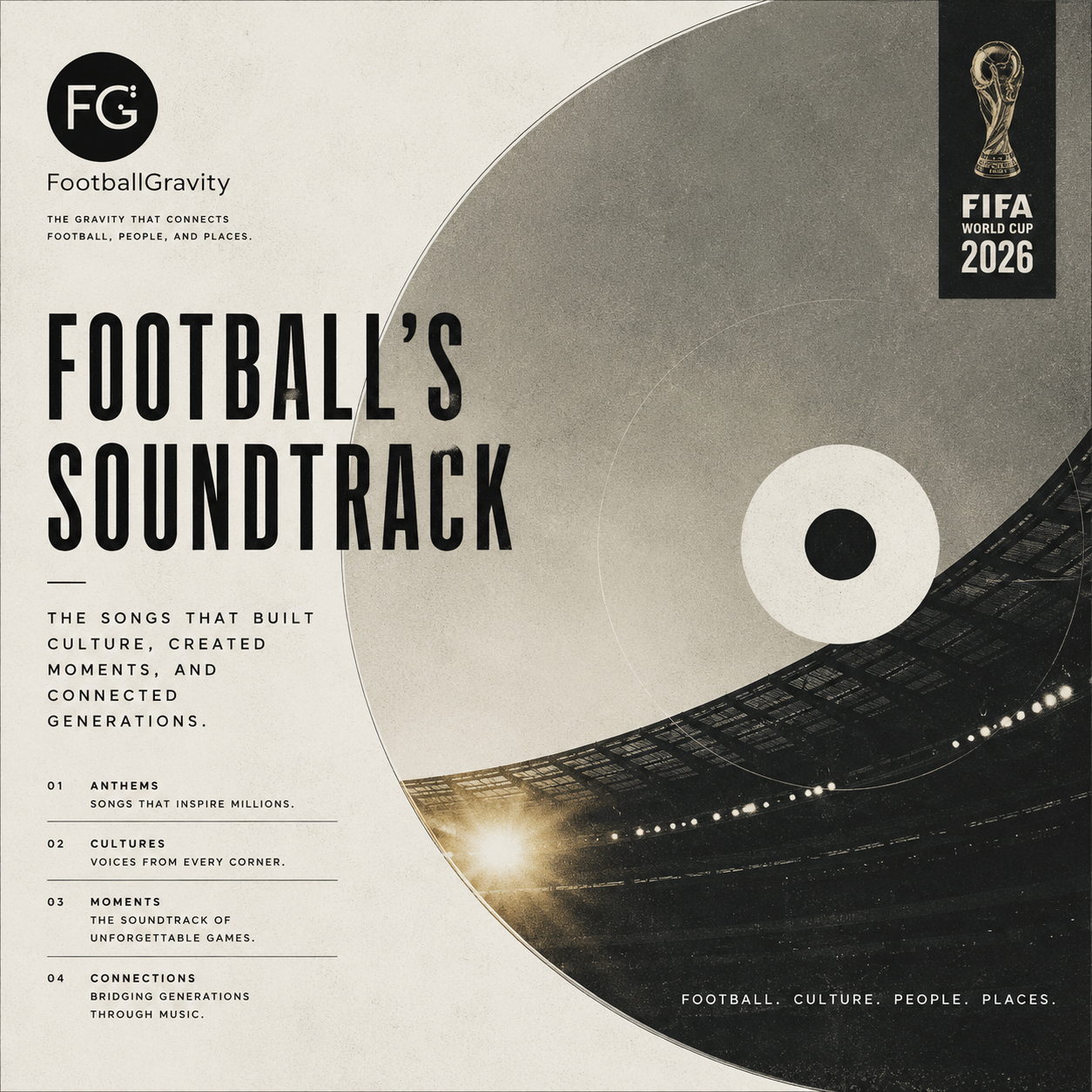 Football stadium atmosphere with music and supporters during the World Cup