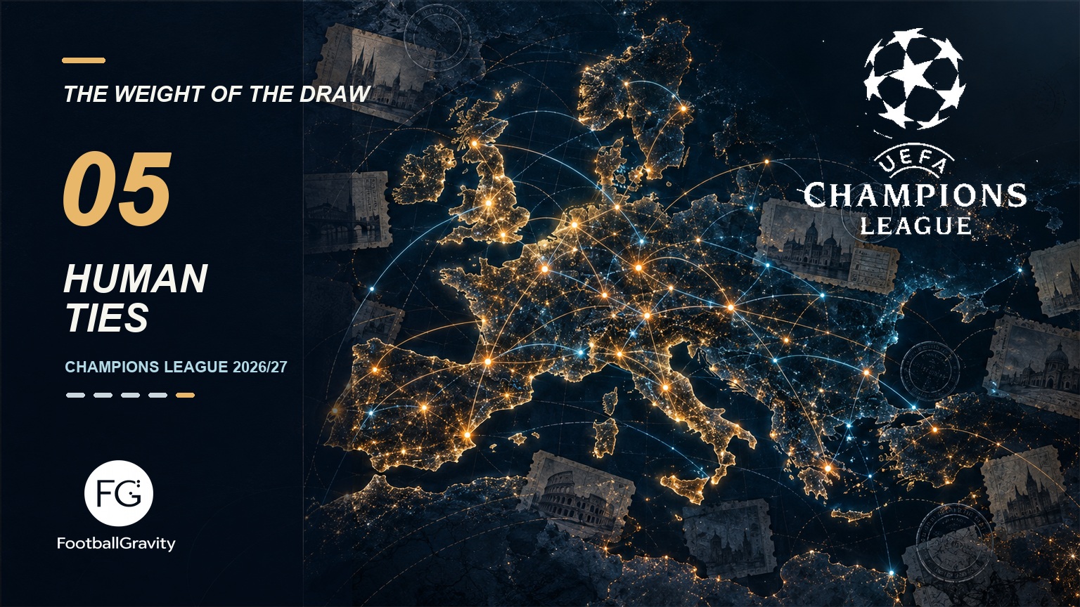 An abstract European night map connected by luminous routes and memory-like ticket fragments.