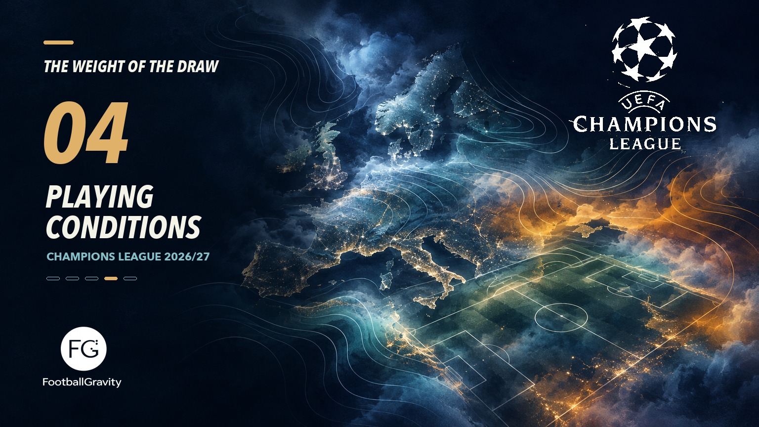 An abstract European night landscape representing climate, atmosphere and playing conditions.