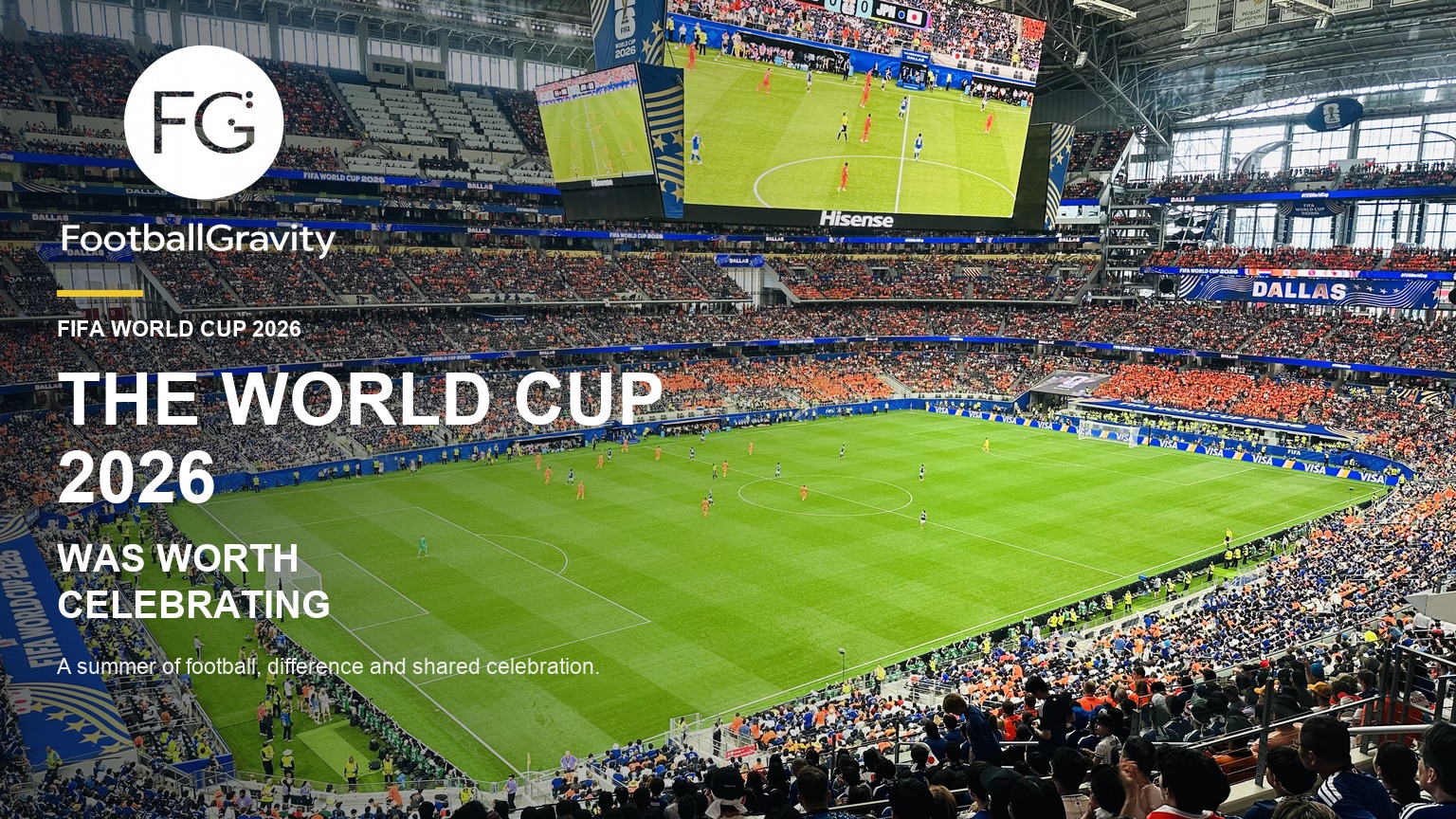 A packed Dallas stadium during a FIFA World Cup 2026 match between the Netherlands and Japan, viewed from the stands.